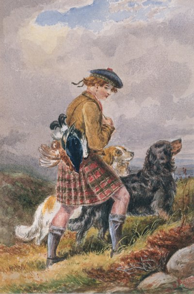 Jonge Schotse jachtopziener met dood wild, c.1865 door English School